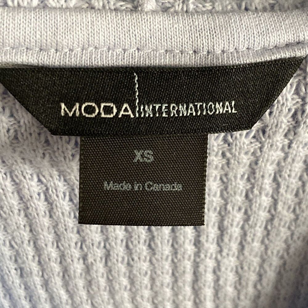 Moda International Womens Baby Blue Long Sleeve Waffle-Knit Hooded Sweater Sz XS - Picture 2 of 12
